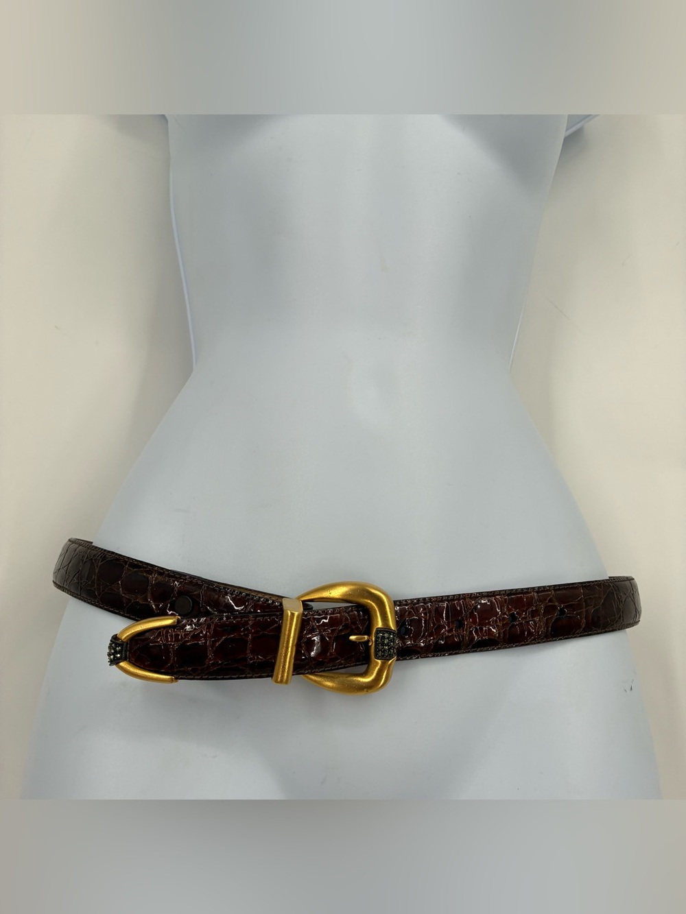 Vintage Judith Jack Brown Belt Croc Embossed Gold Buckle USA Calfskin Leather
